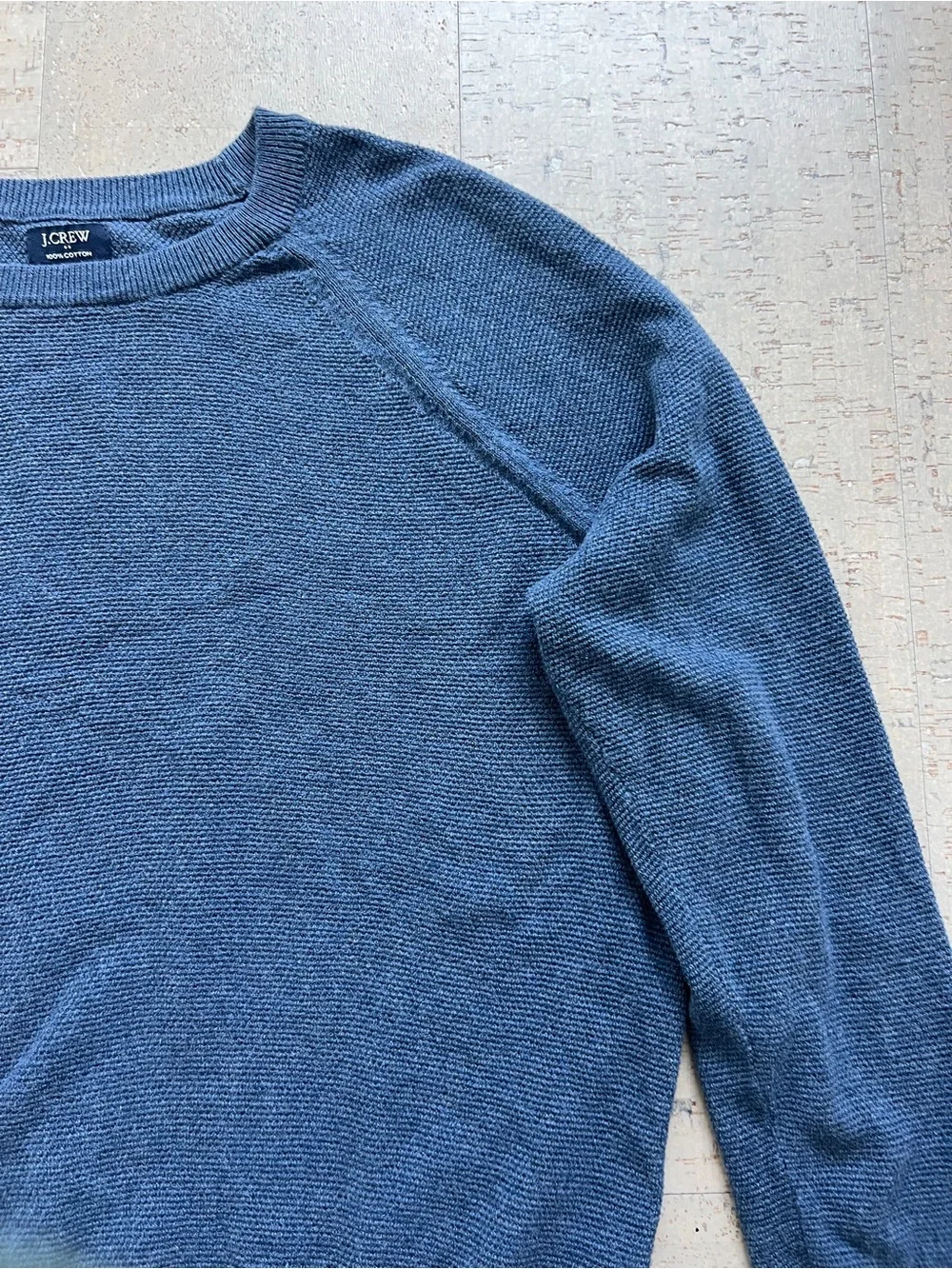 J.Crew Mens Medium Blue 100% Cotton Crewneck Sweater Textured Knit Raglan